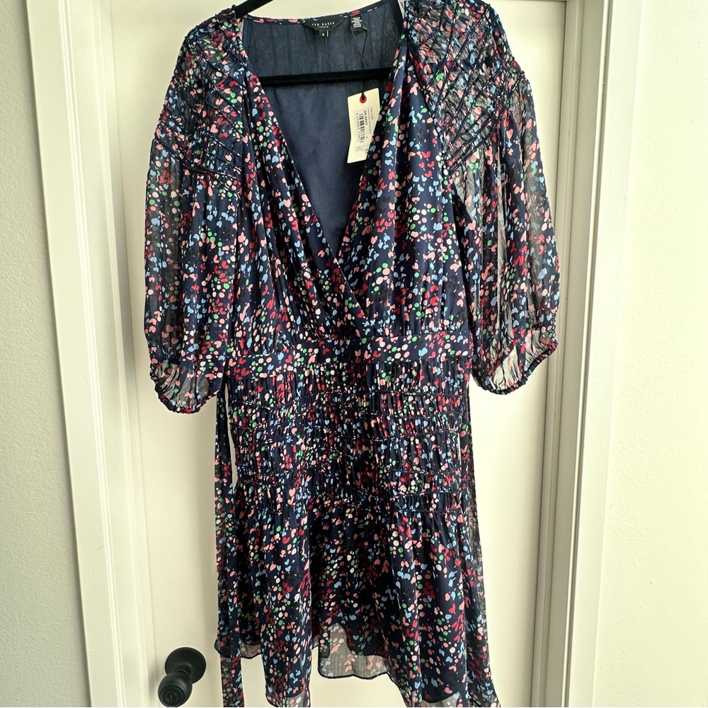 Ted Baker London Navy Floral Flutter Sleeve Dress NWT